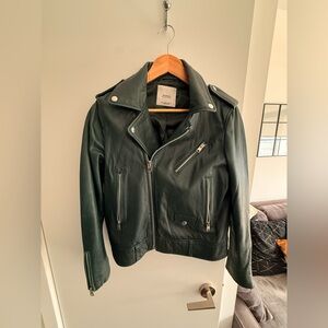 Mango Green Leather Biker Jacket
